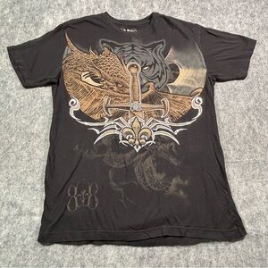 Brad Butter Mens Short Sleeve Tribal Tiger‎ Graphic T- Shirt Size XL